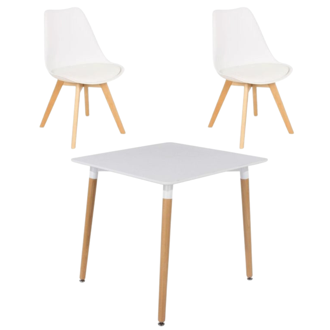 JUEGO DE COMEDOR MESA EAMES 80CM + 2 SILLAS TULIP 