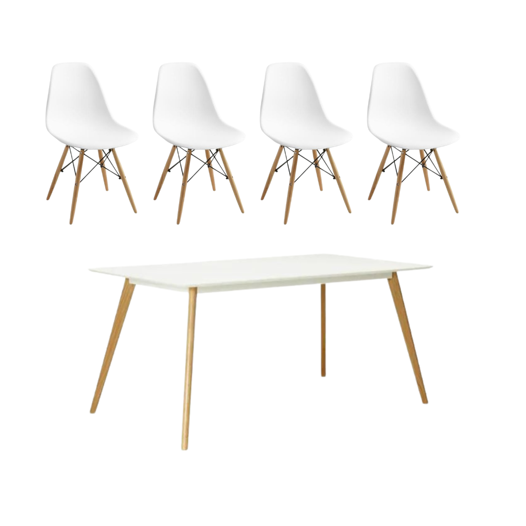 JUEGO DE COMEDOR MESA NORDIC + 4 SILLAS EAMES