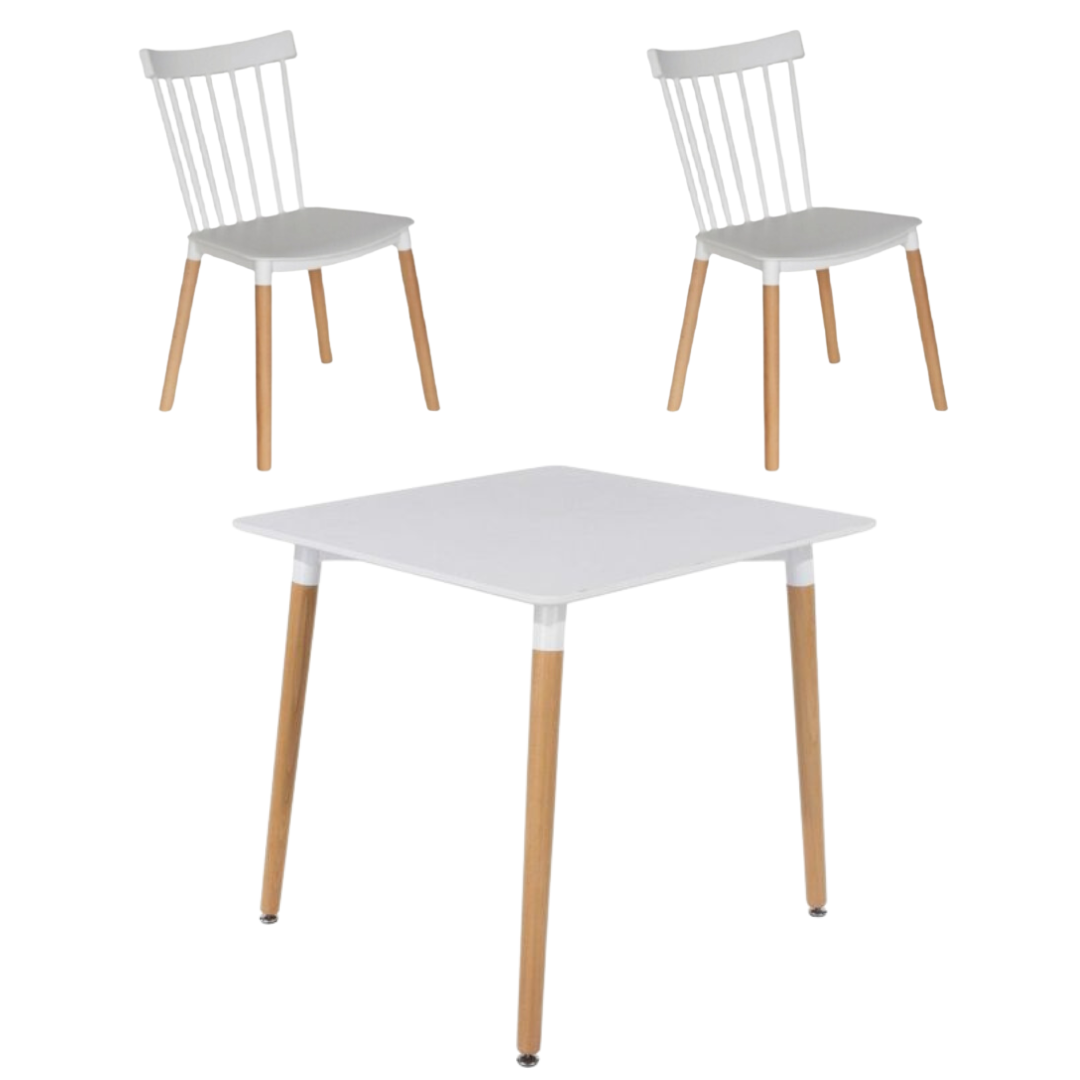 JUEGO DE COMEDOR MESA EAMES 80CM + 2 SILLAS WINDSOR