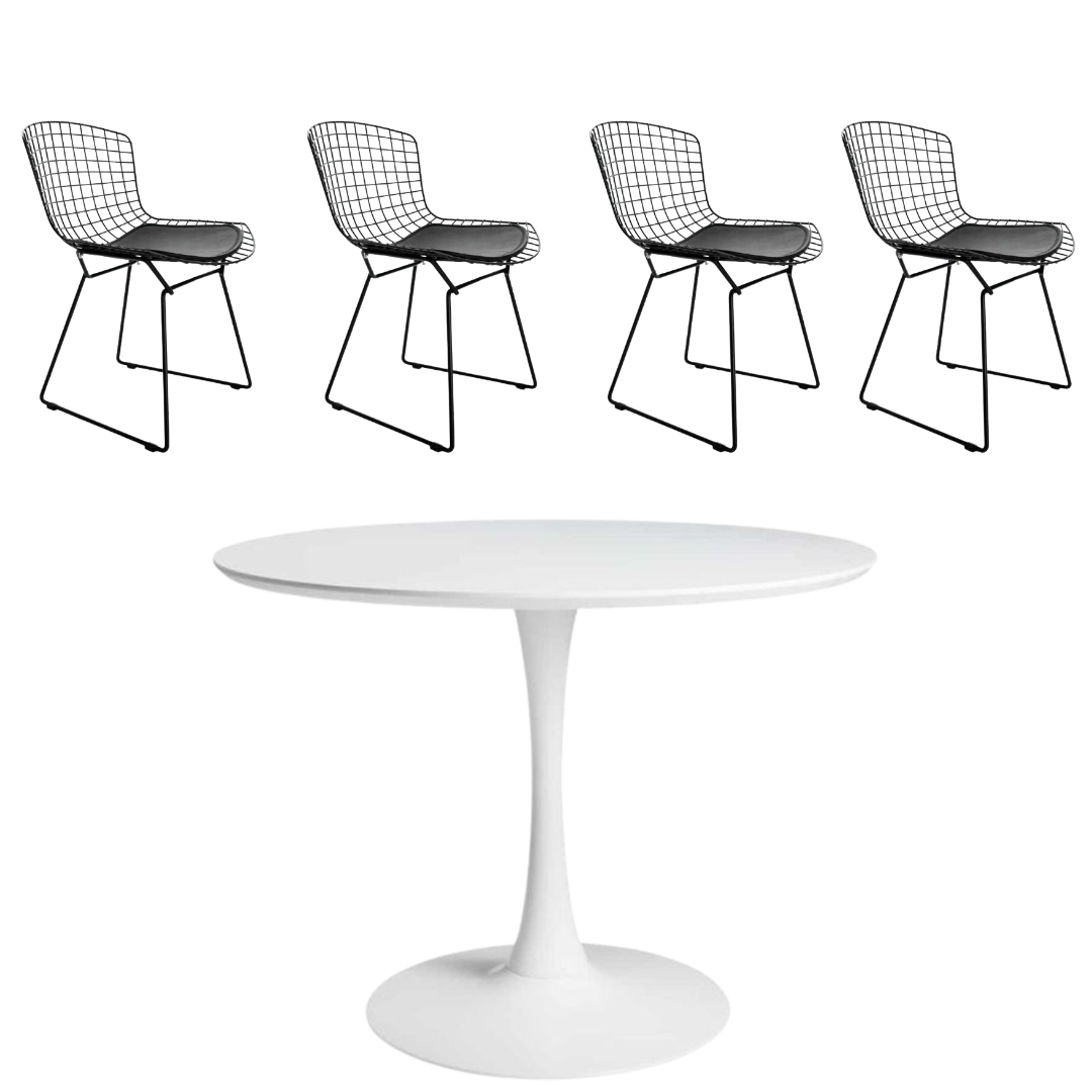 JUEGO DE COMEDOR MESA TULIP + 4 SILLAS BERTOIA 